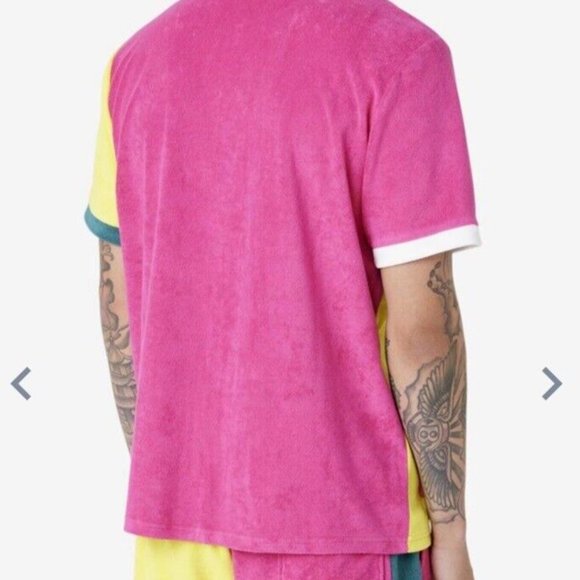 Fila Palani Sz XL Terry Tennis Polo Yellow/Pink Shirt Cotton Blend Embroidered - Picture 5 of 15